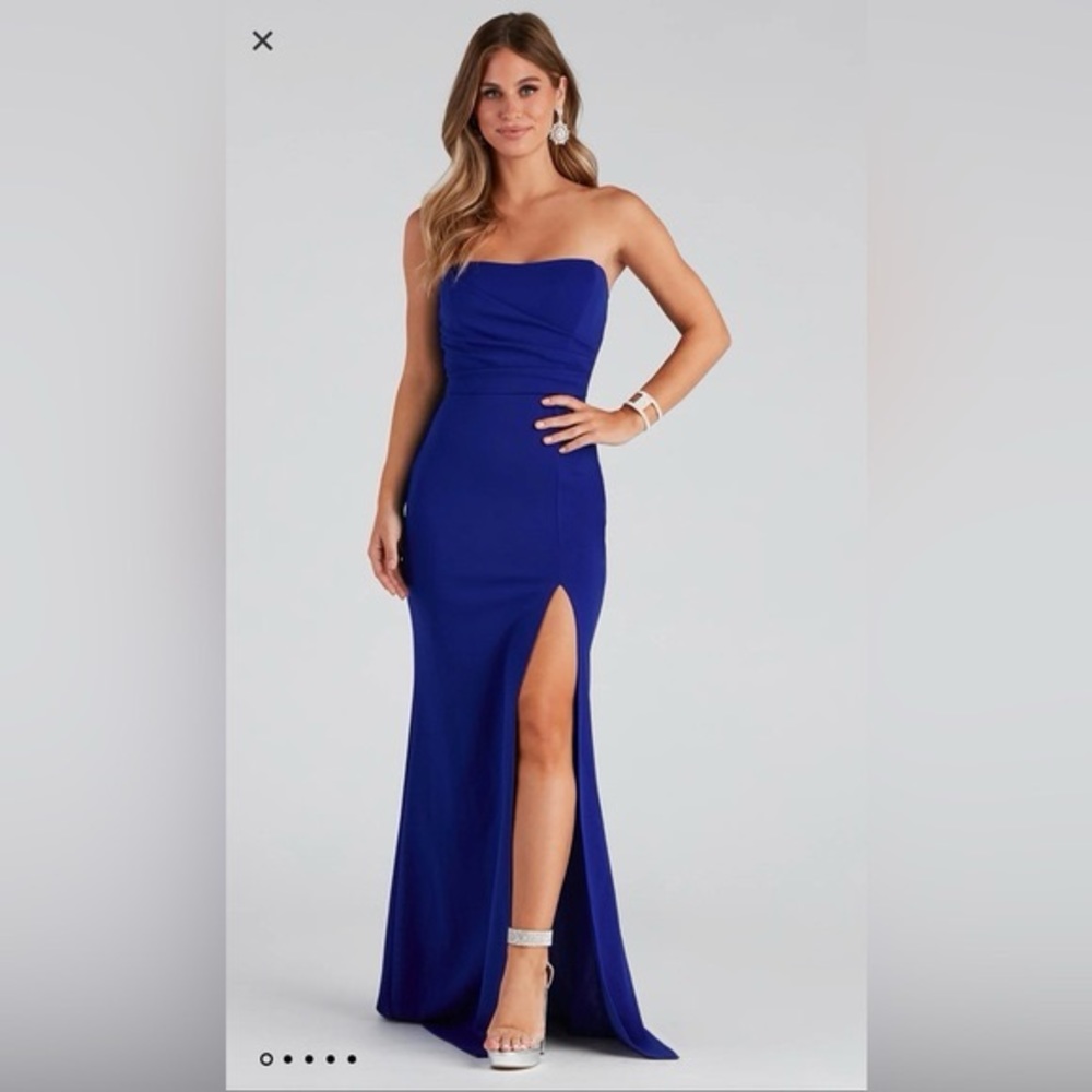 Royal Blue High slit formal dress